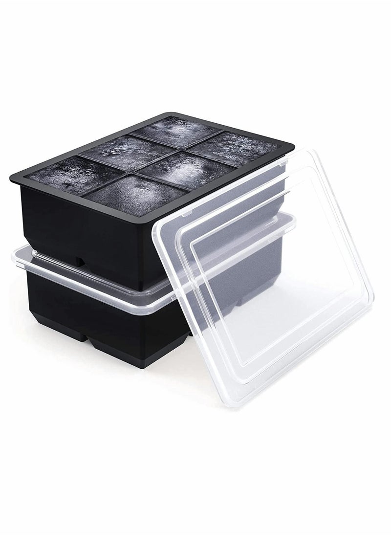 Y&D - Ice Cube Trays Set of 2, with Spill-Resistant Removable Lids, Silicone Bottom for Easy Release Cubes, Odourless Food Grade, Dishwasher Safe, 6 Cavity Large Square, Stackable BPA Free - Image 1