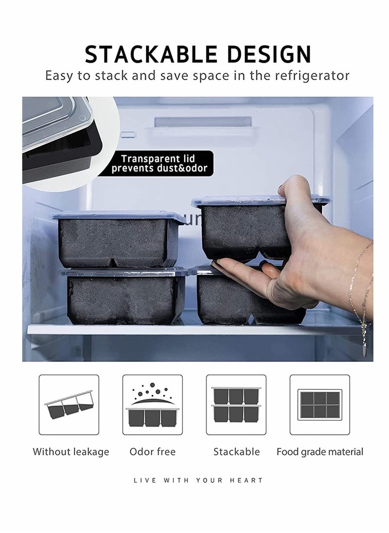 Y&D - Ice Cube Trays Set of 2, with Spill-Resistant Removable Lids, Silicone Bottom for Easy Release Cubes, Odourless Food Grade, Dishwasher Safe, 6 Cavity Large Square, Stackable BPA Free - Image 1