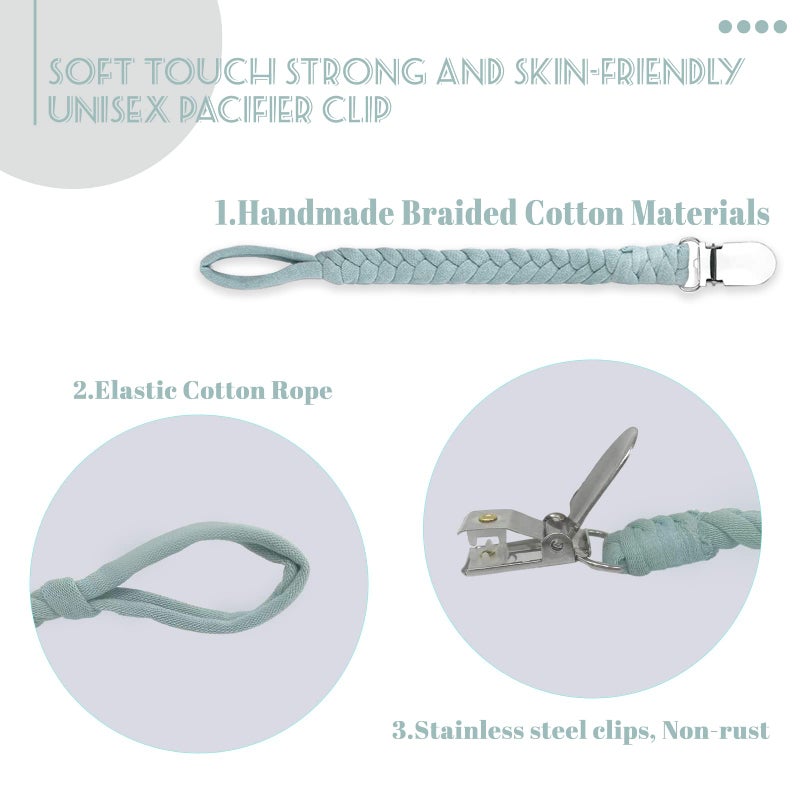 Duludulu Braided Pacifier Clip for Boys & Baby Girl, Binky Clips Pacifier Holder 100% Handmade Teething Straps Unisex Design Smoother Mam Pacifier Clip Fits All Pacifiers for Shower Birthday Gifts - Image 3