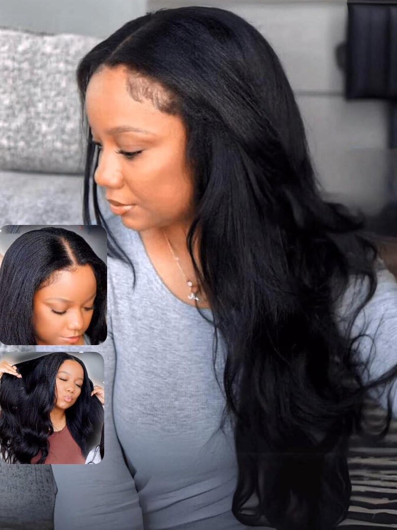 UNICE Kinky Straight V Part Wig Human Hair No Leave Out Glueless Upgrade U Part Wig Human Hair Clip in Wigs Beginner Friendly NoSew In No Glue 18 inch VPart Black Wig