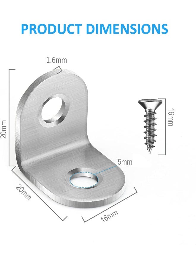 Rubik Corner Brace L Shaped Bracket, 20pcs Stainless Steel Corner Code Decorative Joint Right Angle Bracket for Shelf Supports Fixing Wood Furniture Chair Table Cabinet Bed with Screws (20x20x16mm)  - Image 2