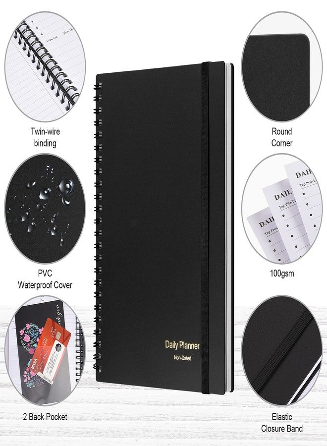 ASTEN Daily Planner Undated, Asten To Do List Notebook Hourly Schedules Spiral Appointment Planner for Men and Women,PVC Hardcover,Elastic Closure, Inner Pocket 8.3" x 5.8" (Black) - Image 4
