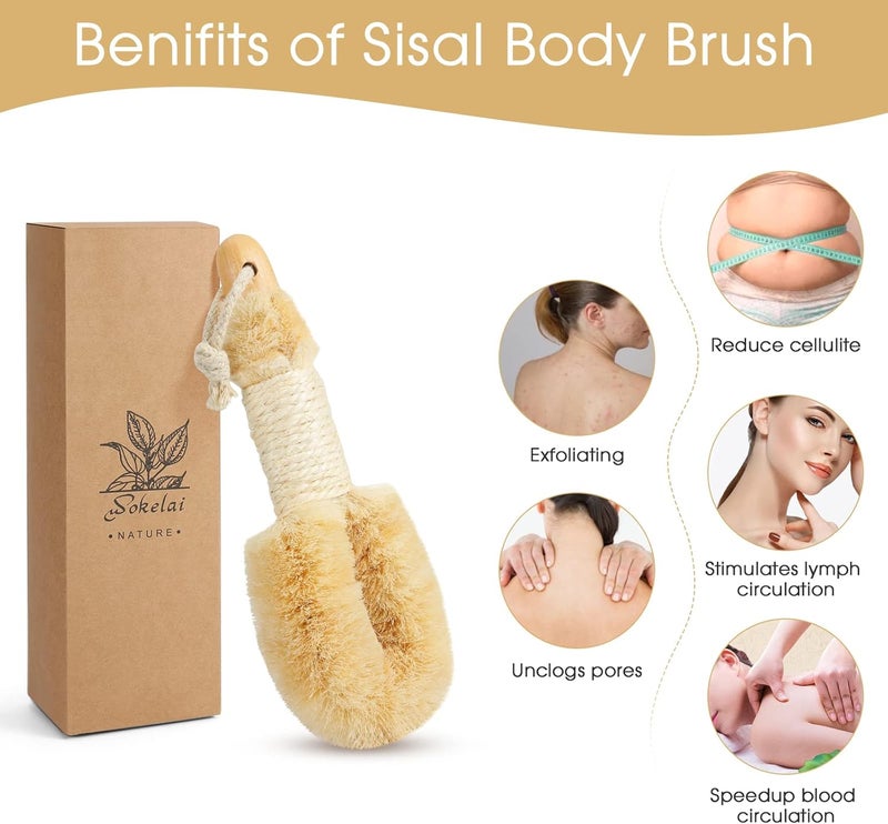wokelai Dry Brushing Body Brush for Skin Exfoliating Body Scrubber Brushes Natural Sisal Bristle for Lymphatic Drainage Cellulite Body Exfoliator for Bath Shower to Improve Circulation Stop Ingrown Hairs - Image 5