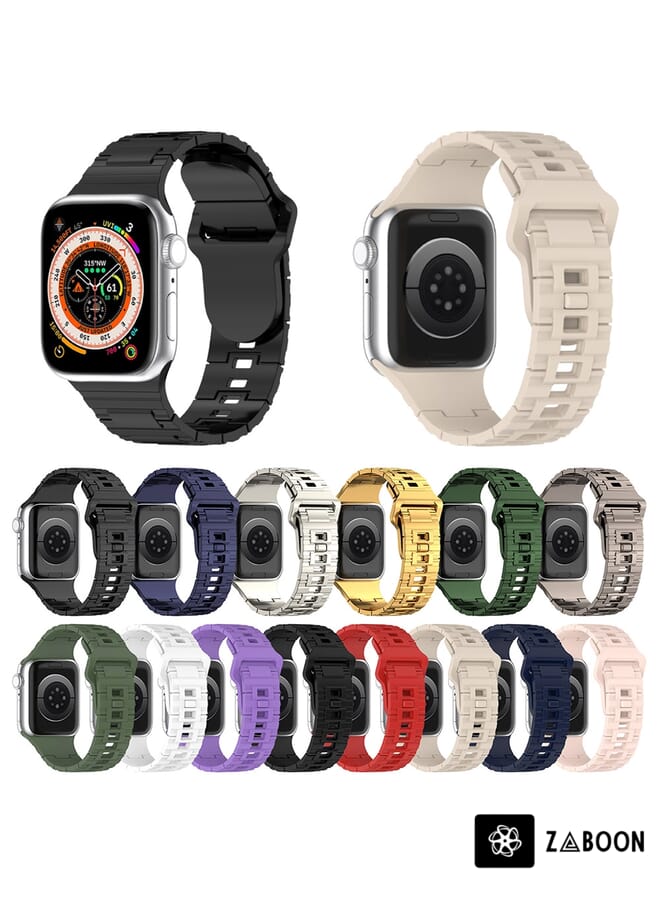 Zaboon Apple Watch SE 44mm Square Buckle Armor Style Silicone Watch Band - Image 4