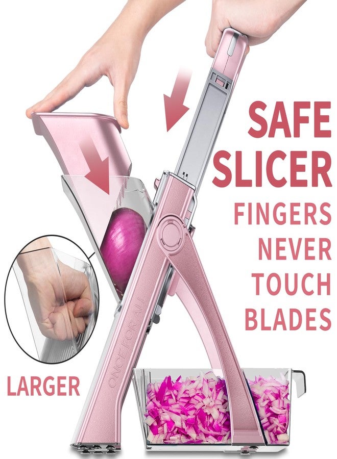 ONCE FOR ALL Safe Mandoline Vegetable Slicer Adjustable Thickness Potato Onion Chopper Vegetable Cutter Safety Upright Dicer for Kitchen JS03 (Pink) - Image 2