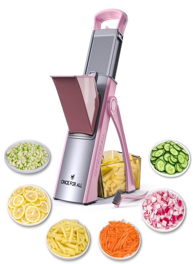 ONCE FOR ALL Safe Mandoline Vegetable Slicer Adjustable Thickness Potato Onion Chopper Vegetable Cutter Safety Upright Dicer for Kitchen JS03 (Pink) - Image 1