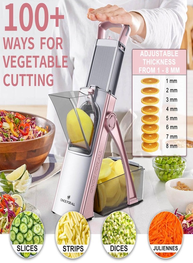 ONCE FOR ALL Safe Mandoline Vegetable Slicer Adjustable Thickness Potato Onion Chopper Vegetable Cutter Safety Upright Dicer for Kitchen JS03 (Pink) - Image 3