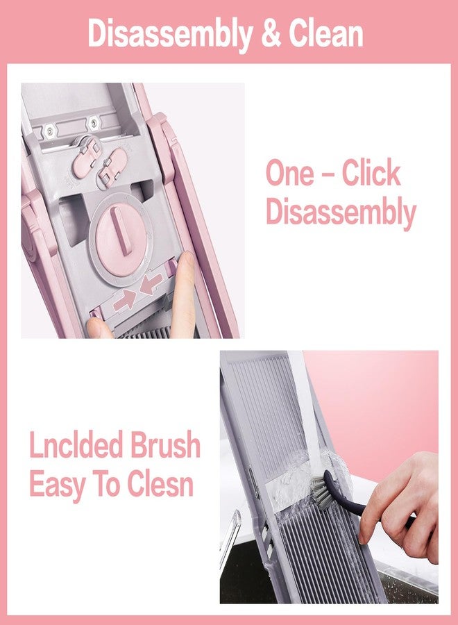 ONCE FOR ALL Safe Mandoline Vegetable Slicer Adjustable Thickness Potato Onion Chopper Vegetable Cutter Safety Upright Dicer for Kitchen JS03 (Pink) - Image 5