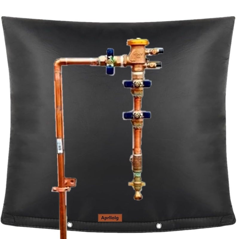 Aprllolg Backflow Preventer Insulation Cover, Pipe Insulation Covers Winter Freeze Protection,Irrigation Sprinkler Valve / Water Well Pump Insulated Pouch for Outside (Black, 30" W x 24" H) - Image 1
