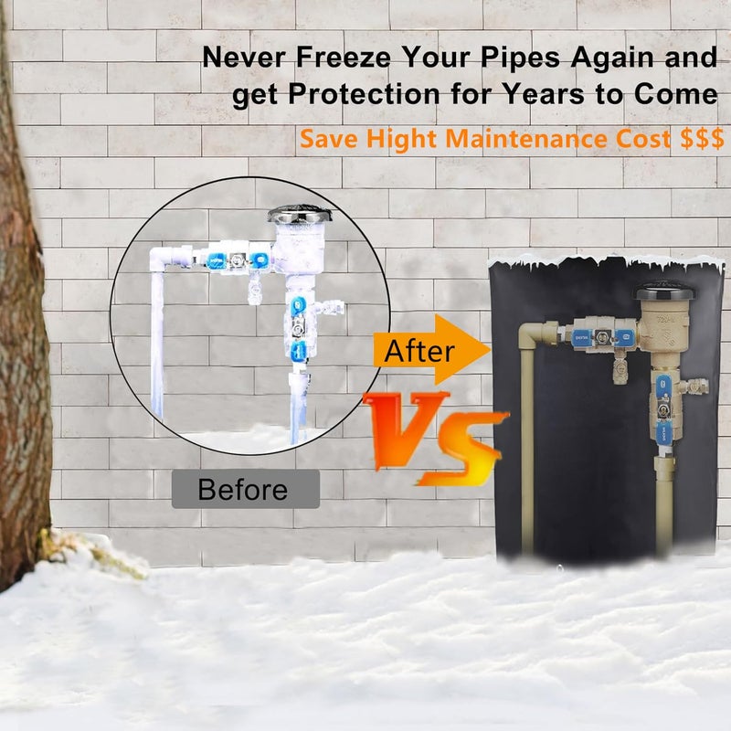 Aprllolg Backflow Preventer Insulation Cover, Pipe Insulation Covers Winter Freeze Protection,Irrigation Sprinkler Valve / Water Well Pump Insulated Pouch for Outside (Black, 30" W x 24" H) - Image 5