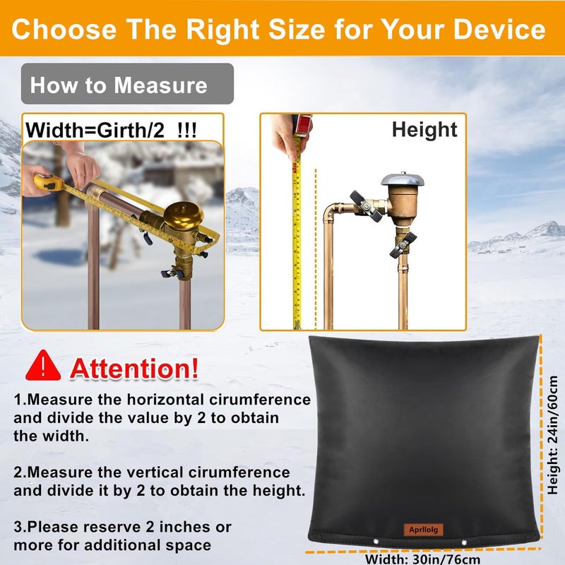 Aprllolg Backflow Preventer Insulation Cover, Pipe Insulation Covers Winter Freeze Protection,Irrigation Sprinkler Valve / Water Well Pump Insulated Pouch for Outside (Black, 30" W x 24" H) - Image 3
