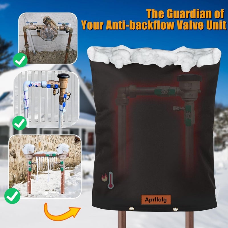 Aprllolg Backflow Preventer Insulation Cover, Pipe Insulation Covers Winter Freeze Protection,Irrigation Sprinkler Valve / Water Well Pump Insulated Pouch for Outside (Black, 30" W x 24" H) - Image 2
