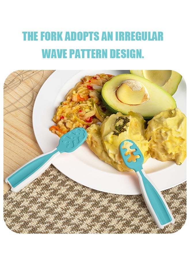 Baby Cutlery Fork Spoons Set, Baby Training Led Weaning (BLW) Teething Spoon, Self Feeding Silicone Toddler Food Utensils BPA Free Dishwasher Safe (BLue) - Image 3