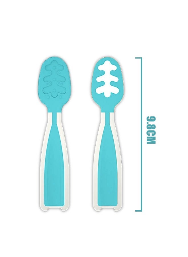 Baby Cutlery Fork Spoons Set, Baby Training Led Weaning (BLW) Teething Spoon, Self Feeding Silicone Toddler Food Utensils BPA Free Dishwasher Safe (BLue) - Image 2