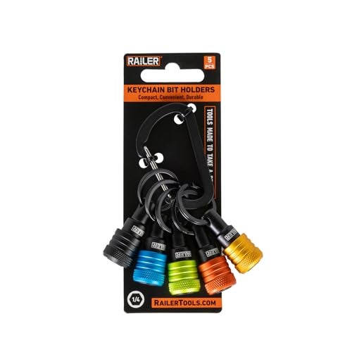Railer Bit Holder Keychain 5pc - 1/4 inch Hex Shank Bit Holders - Quick-change Design For Nut Driver, Screwdriver & Drill Bits, Include Keychain Carabiner (Multi-Color) - Image 1