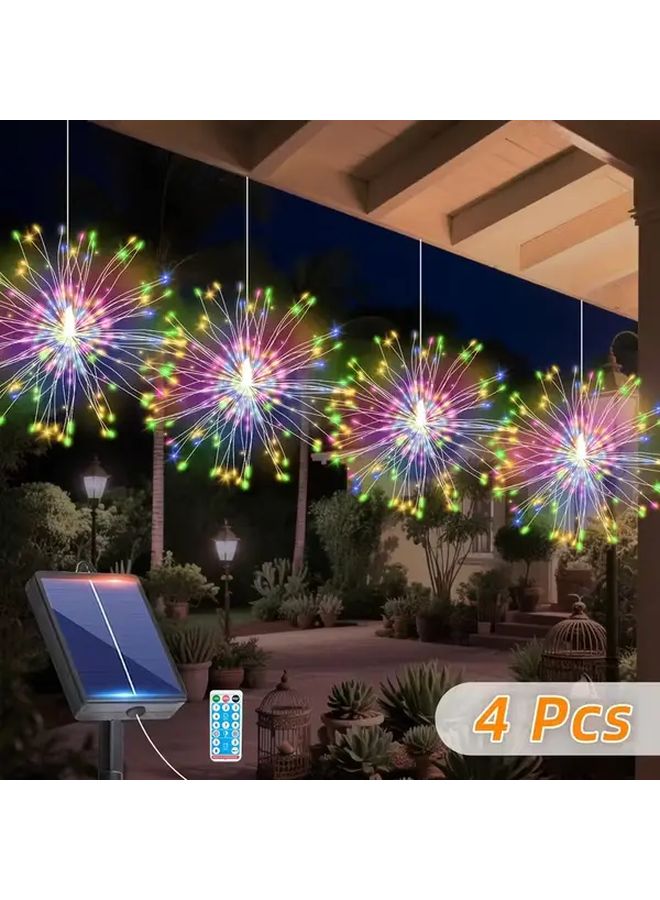 أضواء الألعاب النارية متعددة الألوان تعمل بالطاقة الشمسية مع جهاز تحكم عن بعد 4 قطع 240 مصباح ثنائي باعث للضوء 8 أوضاع مع مستشعر الحركة - Image 1