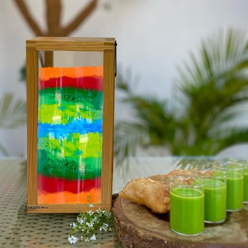 LABZIO Wooden Candle Lantern for Home Decor | Rustic Hanging Lantern with Glass Panels & Metal Handle | Vintage Farmhouse Candle Holder for Christmas Outdoor, Indoor, Tabletop, Porch, Garden, Balcony - Image 1