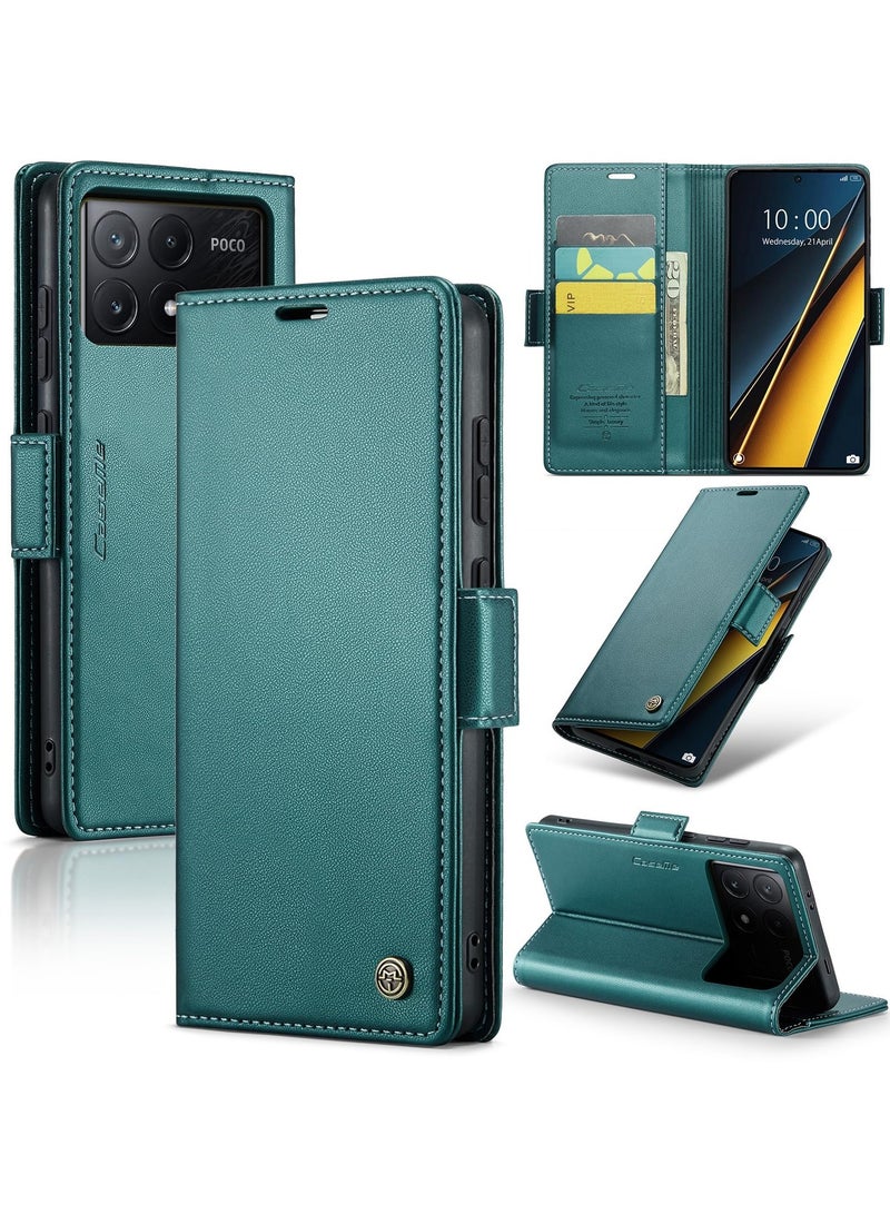 CaseMe Phone Case Luxury PU Leather Design Anti Fingerprint 023 Flip Cover Card Slot Holder Cover For Poco X6 Pro / K70E (Green) - Image 1