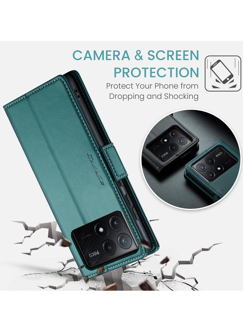 CaseMe Phone Case Luxury PU Leather Design Anti Fingerprint 023 Flip Cover Card Slot Holder Cover For Poco X6 Pro / K70E (Green) - Image 2