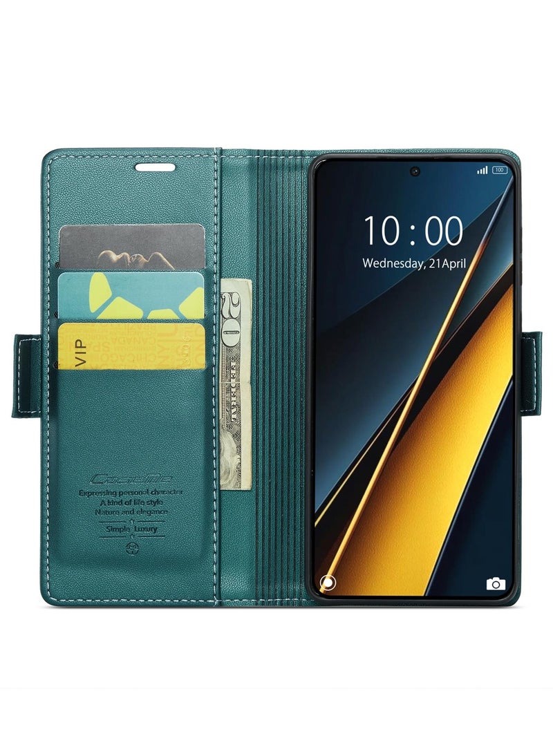 CaseMe Phone Case Luxury PU Leather Design Anti Fingerprint 023 Flip Cover Card Slot Holder Cover For Poco X6 Pro / K70E (Green) - Image 3