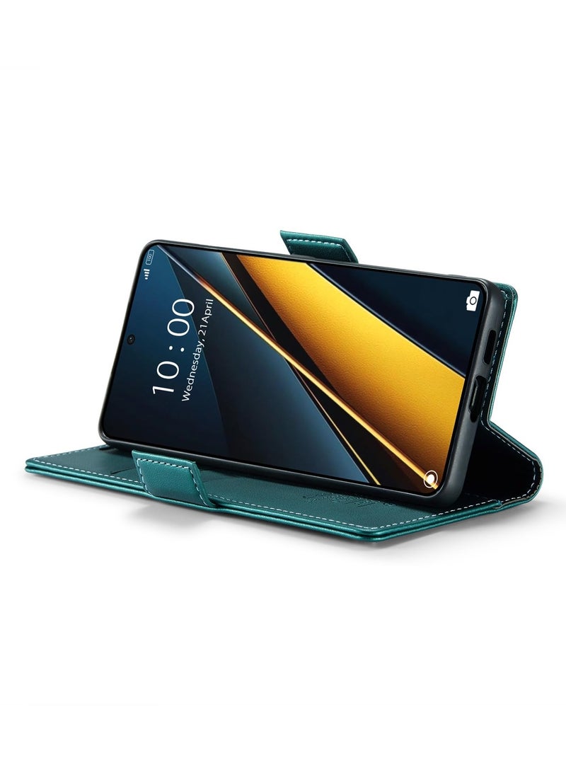 CaseMe Phone Case Luxury PU Leather Design Anti Fingerprint 023 Flip Cover Card Slot Holder Cover For Poco X6 Pro / K70E (Green) - Image 4