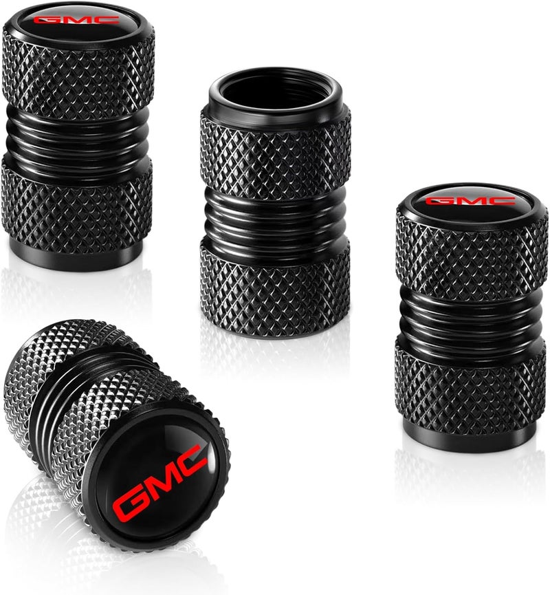 XIGRALUCK Tire Valve Stem Cap for GMC Metal Tire Stem Cover with Belt O-Ring Air caps Sports Accessories 4 Pieces (Black) - Image 1