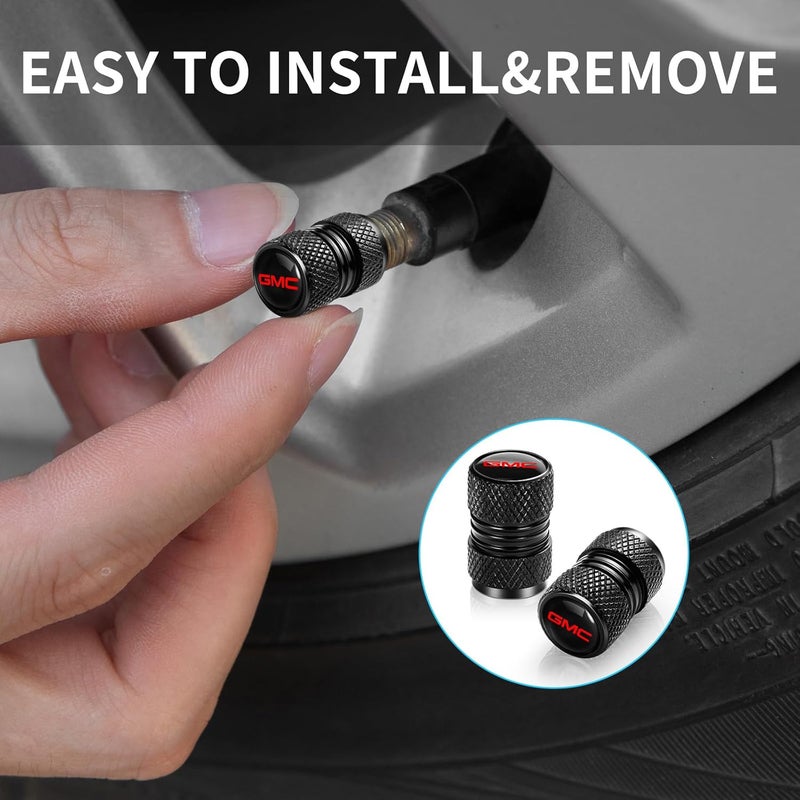 XIGRALUCK Tire Valve Stem Cap for GMC Metal Tire Stem Cover with Belt O-Ring Air caps Sports Accessories 4 Pieces (Black) - Image 2