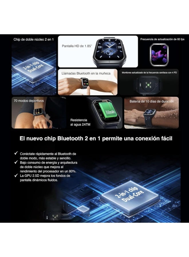 Mibro Smart Watch C3 (Black) - 1.85" HD Display, Bluetooth Calling, 10 Day Battery Life, 2ATM Waterproof, 70 Sports Modes, Heart Rate Monitoring, Frame Rate of 60fps, XPAW014 - Image 4