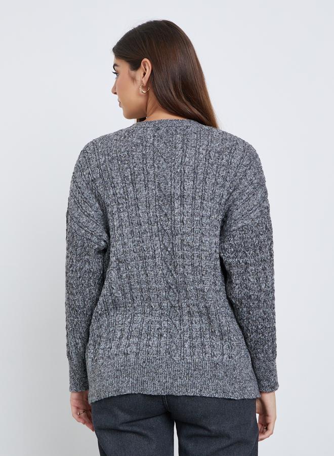 Styli Charcoal Oversized Cable Knit Cardigan - Image 5