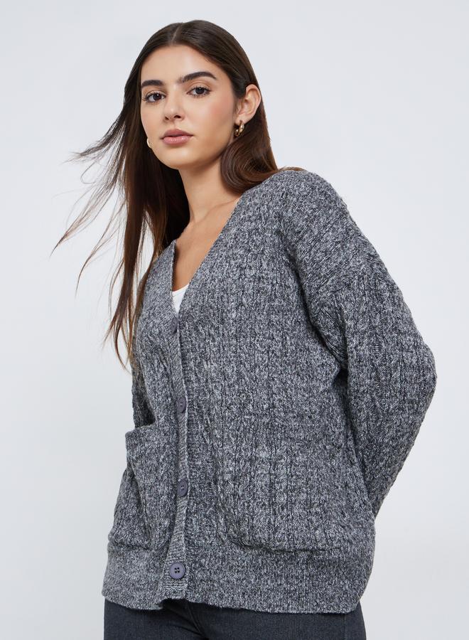 Styli Charcoal Oversized Cable Knit Cardigan - Image 4