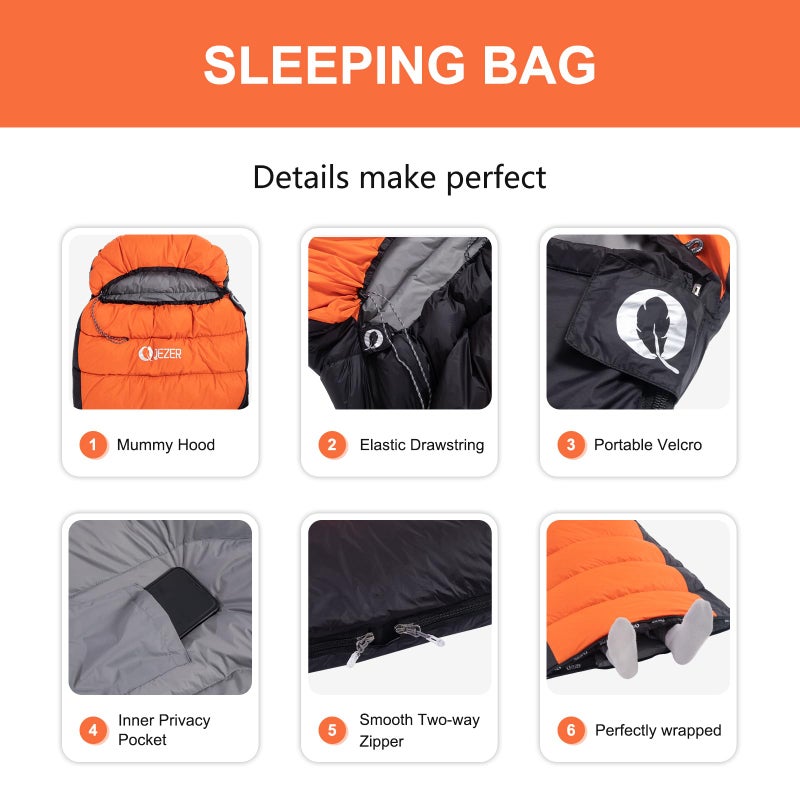 QEZER Down Sleeping Bag for Adults 600 Fill Power Cold Weather Sleeping Bag Ultralight with Compression Sack for Backpacking, Camping, Hiking - Image 4