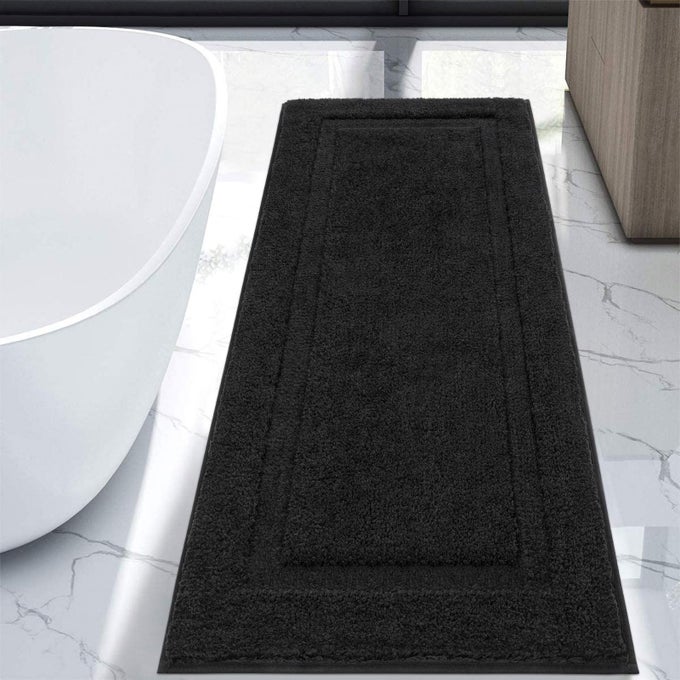 SUPER SOFT BATHROOM RUGS RUNNER 20X47 INCH NON SLIP WASHABLE LONG BATH RUGS FOR BATHROOM FLOOR TUB SHOWER BATH MATS DECOR ACCESSORIES BLACK 18 X 311