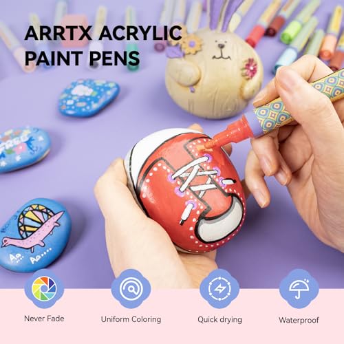 Arrtx 48 Colors Acrylic Paint Pens, 3mm Medium Tip Paint Markers Paint Pens, Non Toxic, Waterbased, Quick Drying for Artists Detailing, Rock Painting, Wood, Canvas, DIY Crafts Making Art Supplies - Image 5