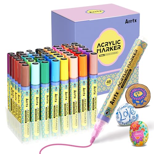 Arrtx 48 Colors Acrylic Paint Pens, 3mm Medium Tip Paint Markers Paint Pens, Non Toxic, Waterbased, Quick Drying for Artists Detailing, Rock Painting, Wood, Canvas, DIY Crafts Making Art Supplies - Image 1
