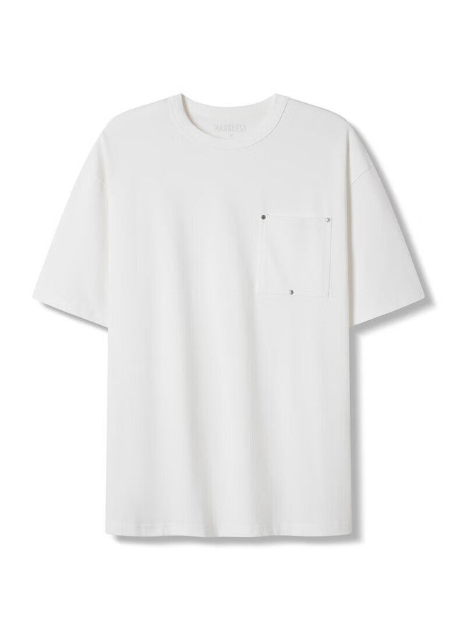 Markless Prime Blue Men's Loose Fit Pure Cotton Short Sleeve T-shirt Txb3659m Xuefeng White L - Image 4