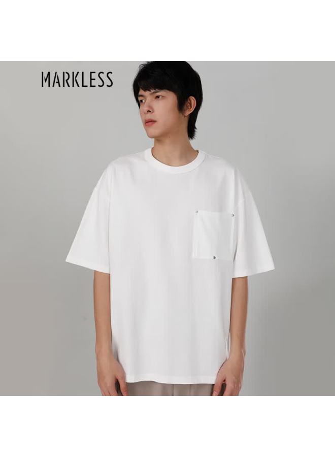 Markless Prime Blue Men's Loose Fit Pure Cotton Short Sleeve T-shirt Txb3659m Xuefeng White L - Image 1