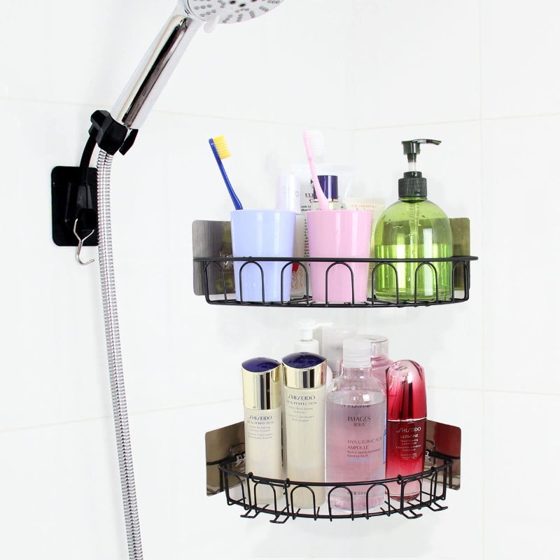 Casaphoria Bathroom Corner Suction Cup Adhesive Black Shower Shelves Caddy Organizer Shelf Hanging Wall Mount Bathroom Corner Shelf No Drilling(2-Pack) - Image 4