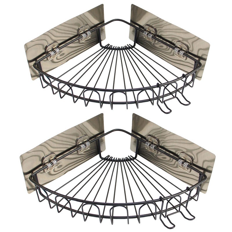 Casaphoria Bathroom Corner Suction Cup Adhesive Black Shower Shelves Caddy Organizer Shelf Hanging Wall Mount Bathroom Corner Shelf No Drilling(2-Pack) - Image 1