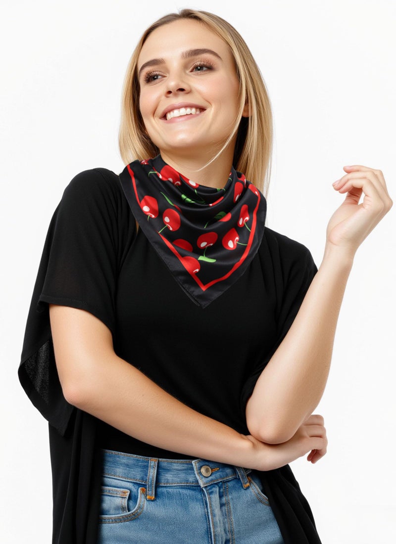 CHLINS 27.5â€ Cherry Square Head Scarf Hair Scarf for Women's Hair Silk Bandana Head Wrap for Sleeping & Handbags Accessories - Image 5