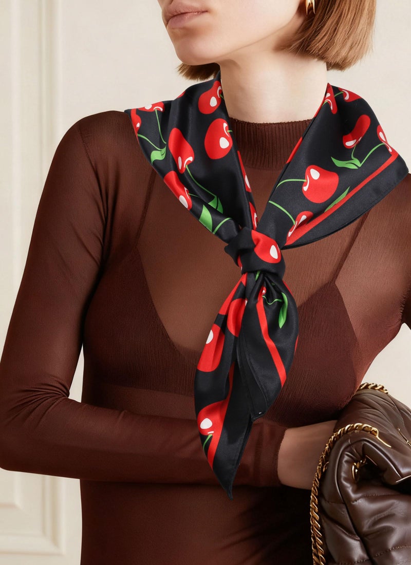 CHLINS 27.5â€ Cherry Square Head Scarf Hair Scarf for Women's Hair Silk Bandana Head Wrap for Sleeping & Handbags Accessories - Image 4