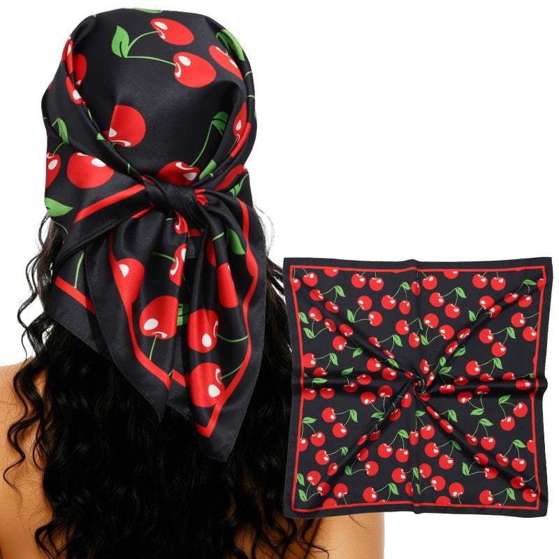 CHLINS 27.5â€ Cherry Square Head Scarf Hair Scarf for Women's Hair Silk Bandana Head Wrap for Sleeping & Handbags Accessories - Image 1