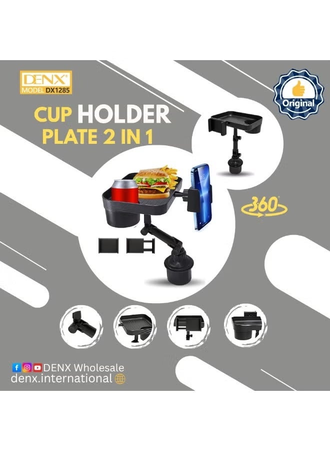 Denx DENX DX1285 2-in-1 Multi-Function Cup Holder Tray for Car – Food Tray + Phone Holder | 360° Rotation | Adjustable Base | Compact & Portable – Ideal for Daily Commute and Road Trips - Image 2