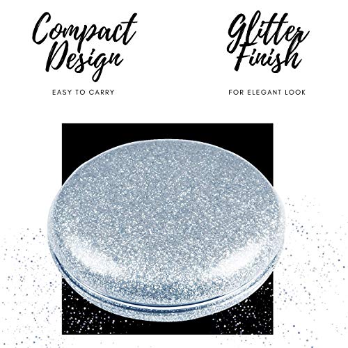Scarlet Line Professional Small Double Sided Handy Foldable Purse Travel Mirror for Women Round Magnifying Compact Hand Mirror for Girls Makeup_Silver - Image 3