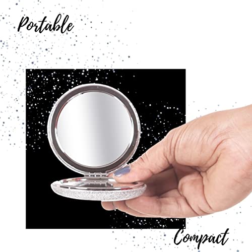 Scarlet Line Professional Small Double Sided Handy Foldable Purse Travel Mirror for Women Round Magnifying Compact Hand Mirror for Girls Makeup_Silver - Image 4