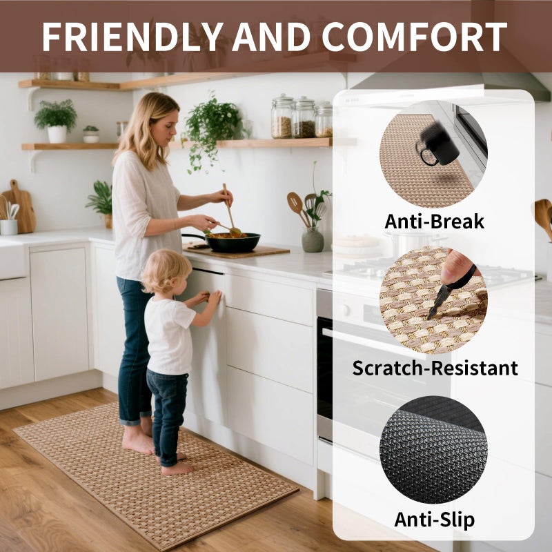YDKGL Kitchen Rugs Mat Non Slip Washable, Super Absorbent Kitchen Mats for Floor, Rubber Backing Soft Braided Standing Floor Mats Sink Mat Runner Rug, Easy to Clean and Maintain, Brown 17"x30" - Image 3