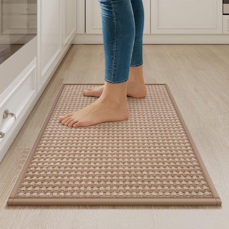 YDKGL Kitchen Rugs Mat Non Slip Washable, Super Absorbent Kitchen Mats for Floor, Rubber Backing Soft Braided Standing Floor Mats Sink Mat Runner Rug, Easy to Clean and Maintain, Brown 17"x30" - Image 1