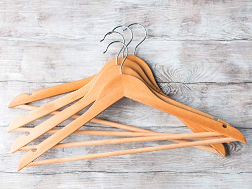 SLA HKC HOUSE 360 Degree Swivel Hook, Smooth Finishing Precise Notched Design Solid Wooden Suit/Coat Hangers (Natural, Pack of 10) - Image 3