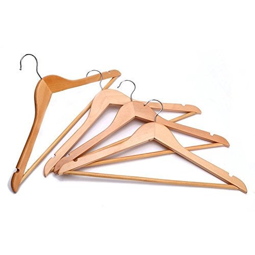 SLA HKC HOUSE 360 Degree Swivel Hook, Smooth Finishing Precise Notched Design Solid Wooden Suit/Coat Hangers (Natural, Pack of 10) - Image 2