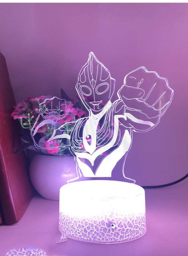 althiqahkey 3D Illusion Ultraman Night Light 16 Color Change Decor Lamp Desk Table Night Light Lamp for Kids Children 16 Color Changing with Remote  - Image 1