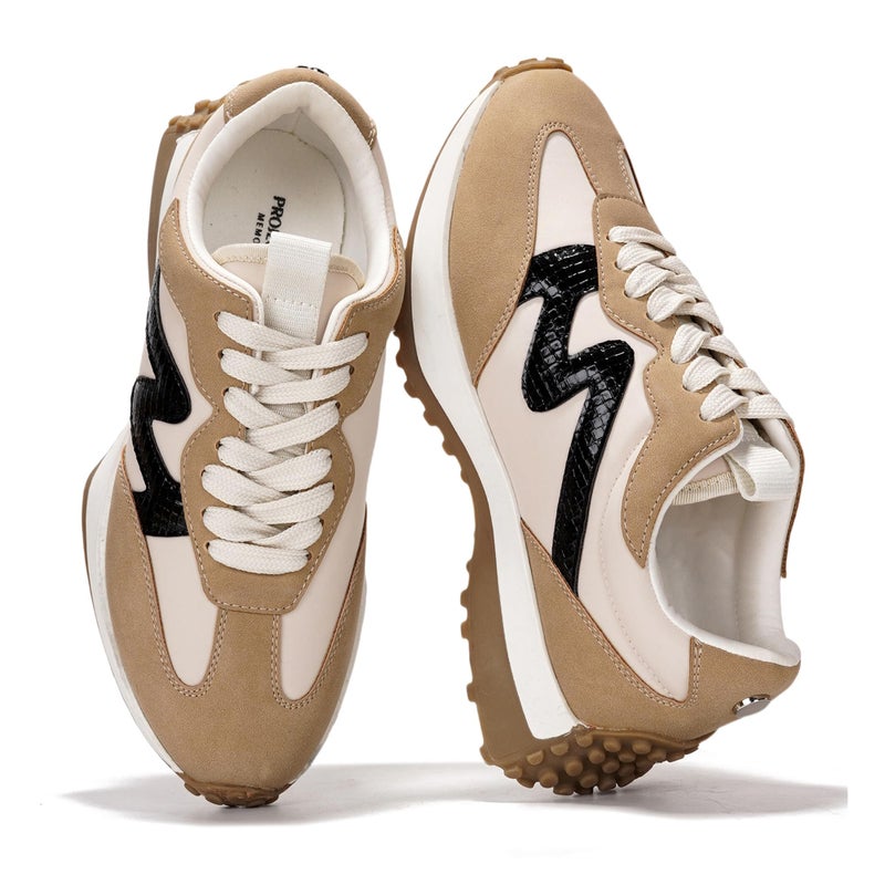 Project Cloud Trendy Fashion Sneakers for Women 2026 - Memory Foam and Non-Slip Comfortable Casual Ladies Shoes for Womens Fashion Sneakers - Lightweight Lace-up Shoes (Lecco,TAN,8.5) - Image 1
